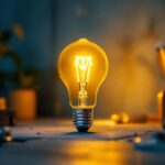 A photograph of a medium base light bulb in an aesthetically pleasing setting