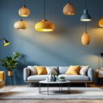A photograph of a stylishly designed room featuring a variety of lumens pendant lights in different settings