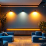 A photograph of a beautifully designed interior space featuring low voltage pot lights that illuminate the area