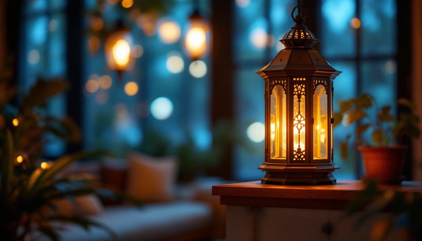 A photograph of a beautifully designed hanging lantern lamp in an inviting indoor setting