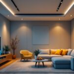 A photograph of a beautifully designed modern living space featuring recessed lighting