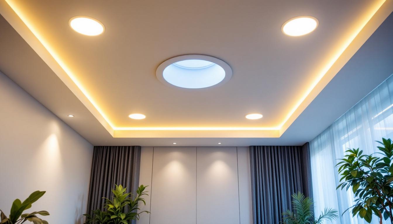 A photograph of a well-lit interior space showcasing various styles of recessed lighting installations