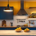 A photograph of a stylish pendant light installed above a modern kitchen island