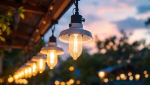 A photograph of a beautifully illuminated outdoor space showcasing various light covers in use