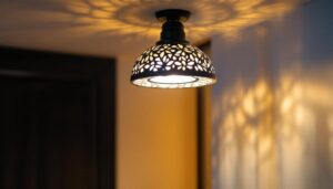 A photograph of a beautifully designed decorative pot light cover installed in a modern interior setting