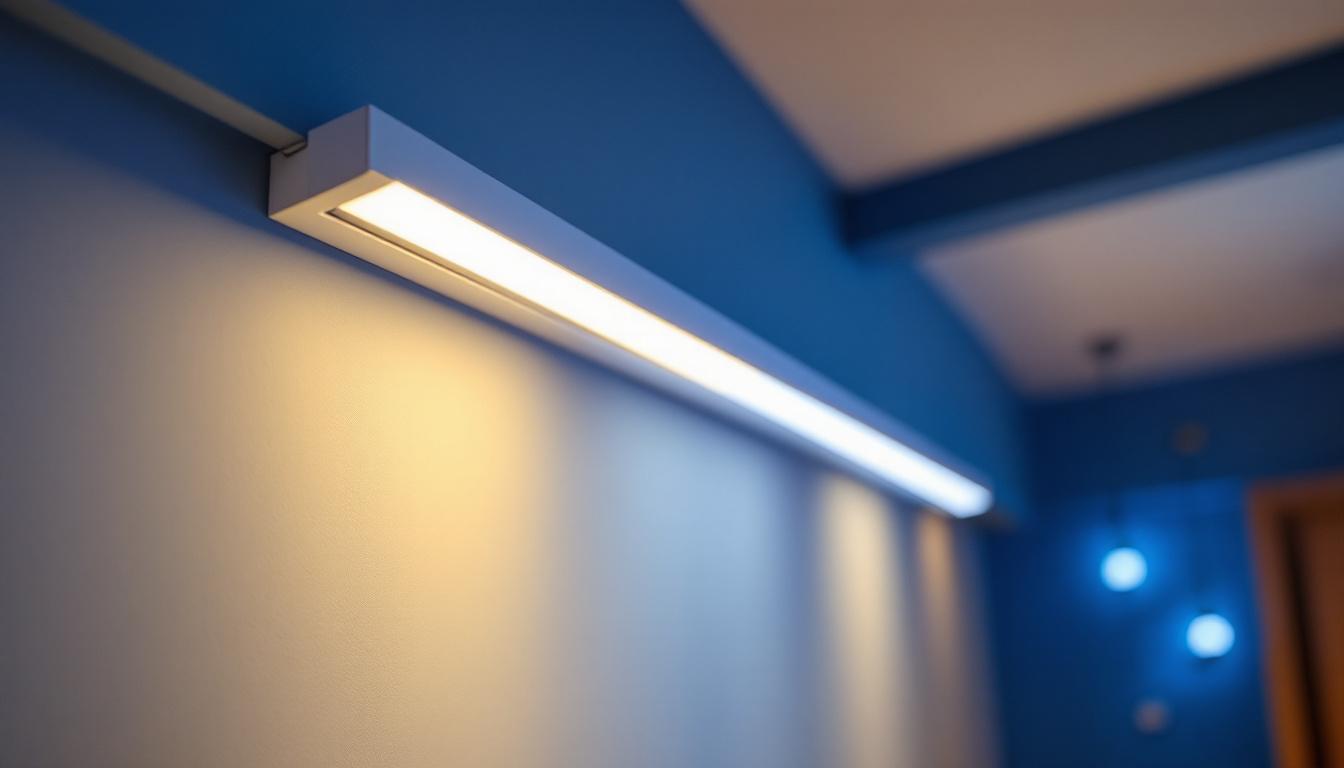 A photograph of a lighting contractor installing led strip lights along a sleek