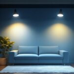 A photograph of a side-by-side comparison of a 4-inch can light and a 6-inch can light installed in a stylishly lit room