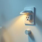 A photograph of a stylishly designed electrical outlet integrated into a contemporary lighting setup