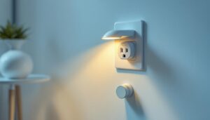A photograph of a stylishly designed electrical outlet integrated into a contemporary lighting setup