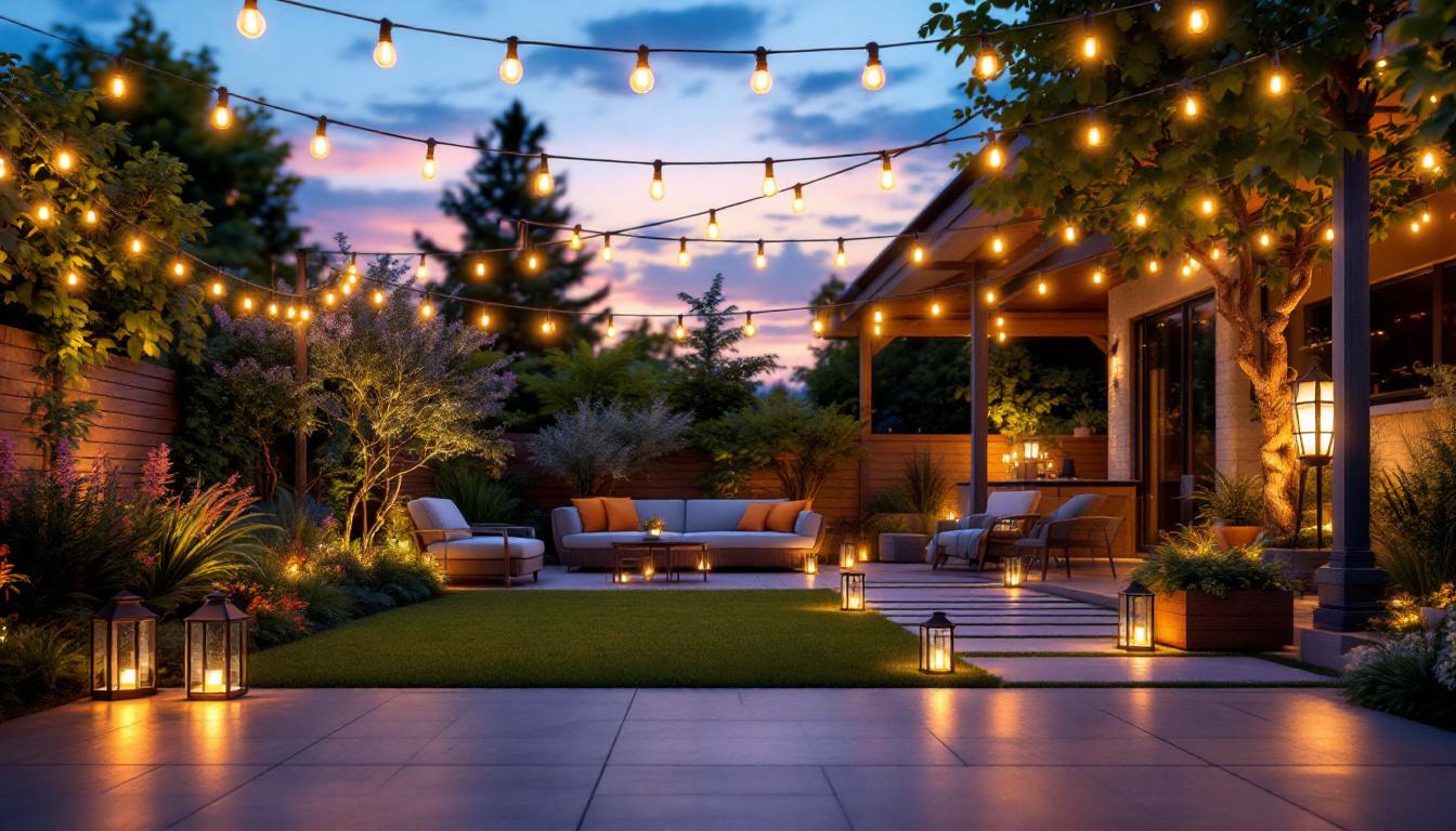 A photograph of a beautifully illuminated outdoor space at dusk
