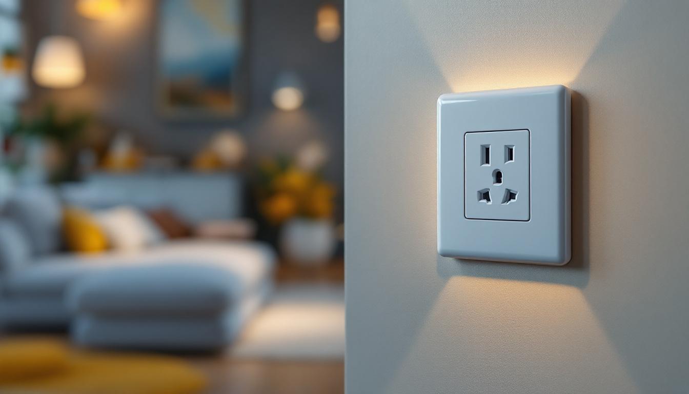 A photograph of a stylishly designed contemporary outlet cover in a well-lit