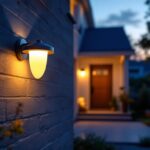 A photograph of a stylish led porch light fixture installed on a welcoming front porch