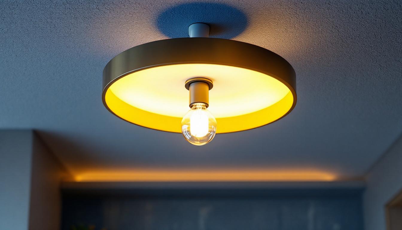 A photograph of a well-lit ceiling lighting fixture in a stylish interior setting