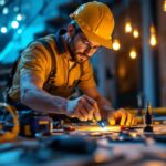 A photograph of a lighting contractor working on a residential or commercial project