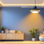 A photograph of a stylish light fixture fan in a modern interior setting