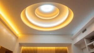 A photograph of a beautifully designed ceiling light cove in a modern interior space