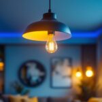 A photograph of a stylish and modern ceiling pendant light fixture in a beautifully designed interior space