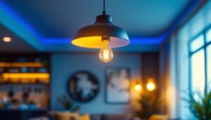 A photograph of a stylish and modern ceiling pendant light fixture in a beautifully designed interior space