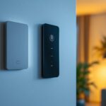 A photograph of a stylish wall control for a ceiling fan installed in a modern living space