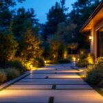 A photograph of a beautifully illuminated outdoor space at dusk