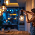 A photograph of a stylish indoor space featuring modern gas light fixtures