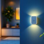 A photograph of a modern smart wall outlet in a stylishly designed room