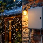 A photograph of a weatherproof extension box installed in an outdoor setting