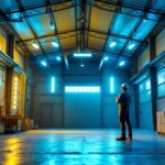 A photograph of a brightly lit pole barn interior showcasing led lights in action
