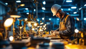 A photograph of a modern lighting contractor at work