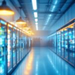 A photograph of a well-lit walk-in cooler showcasing modern light fixtures