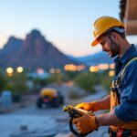 A photograph of a lighting contractor working on a residential or commercial project in mesa