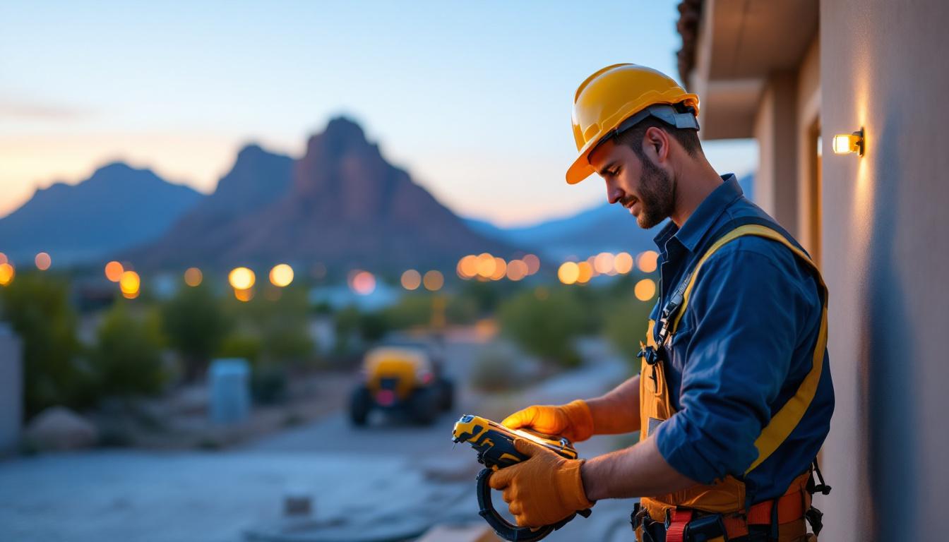 A photograph of a lighting contractor working on a residential or commercial project in mesa