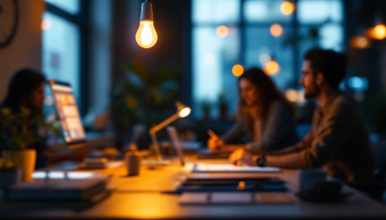 A photograph of a well-lit workspace featuring a 25 watt type b lamp bulb in use
