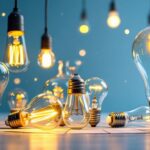 A photograph of a variety of light bulbs in different shapes and sizes arranged artistically