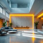 A photograph of a beautifully lit architectural space that showcases a harmonious balance between natural and artificial lighting