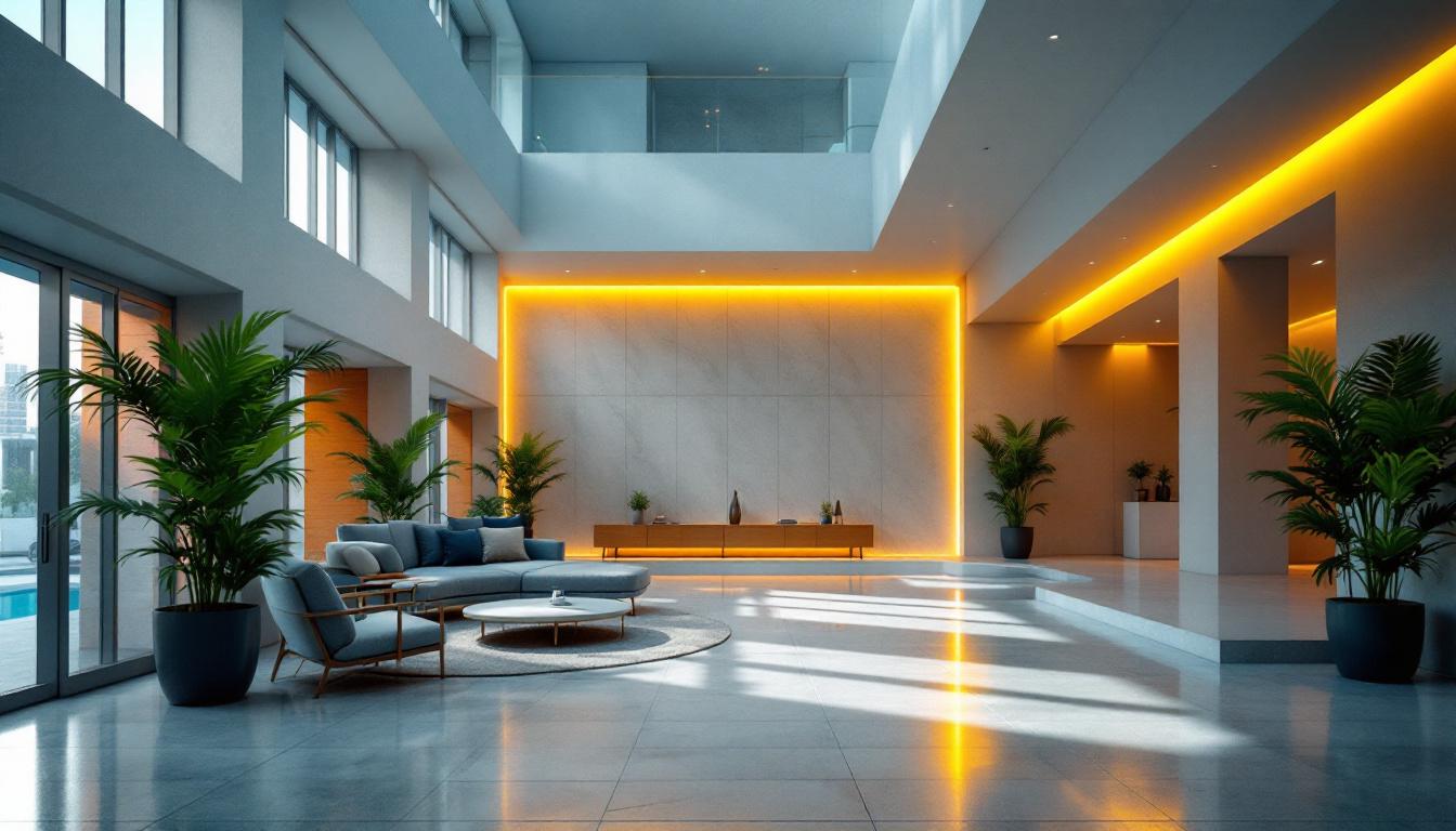 A photograph of a beautifully lit architectural space that showcases a harmonious balance between natural and artificial lighting