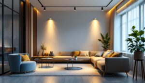 A photograph of a modern interior space showcasing newly installed pot lights
