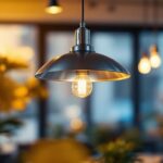 A photograph of a beautifully designed stainless steel pendant light fixture hanging in a stylish interior setting