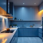 A photograph of a beautifully designed kitchen featuring recessed can lights