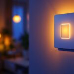 A photograph of a modern home automation light switch in a stylish interior setting