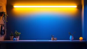 A photograph of a well-lit workspace showcasing a 4 ft led tube light installed in a modern setting
