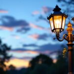 A photograph of a beautifully restored vintage lamp post in an outdoor setting