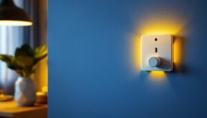 A photograph of a modern plug wall cover installed in a stylish interior setting
