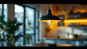 A photograph of a stylish hanger lamp in a well-lit interior setting