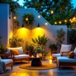 A photograph of a beautifully illuminated outdoor space featuring affordable lighting solutions