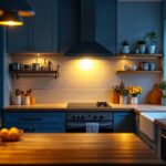 A photograph of a well-lit kitchen featuring low voltage under counter lights