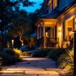 A photograph of a beautifully illuminated outdoor space featuring stylish led post lights