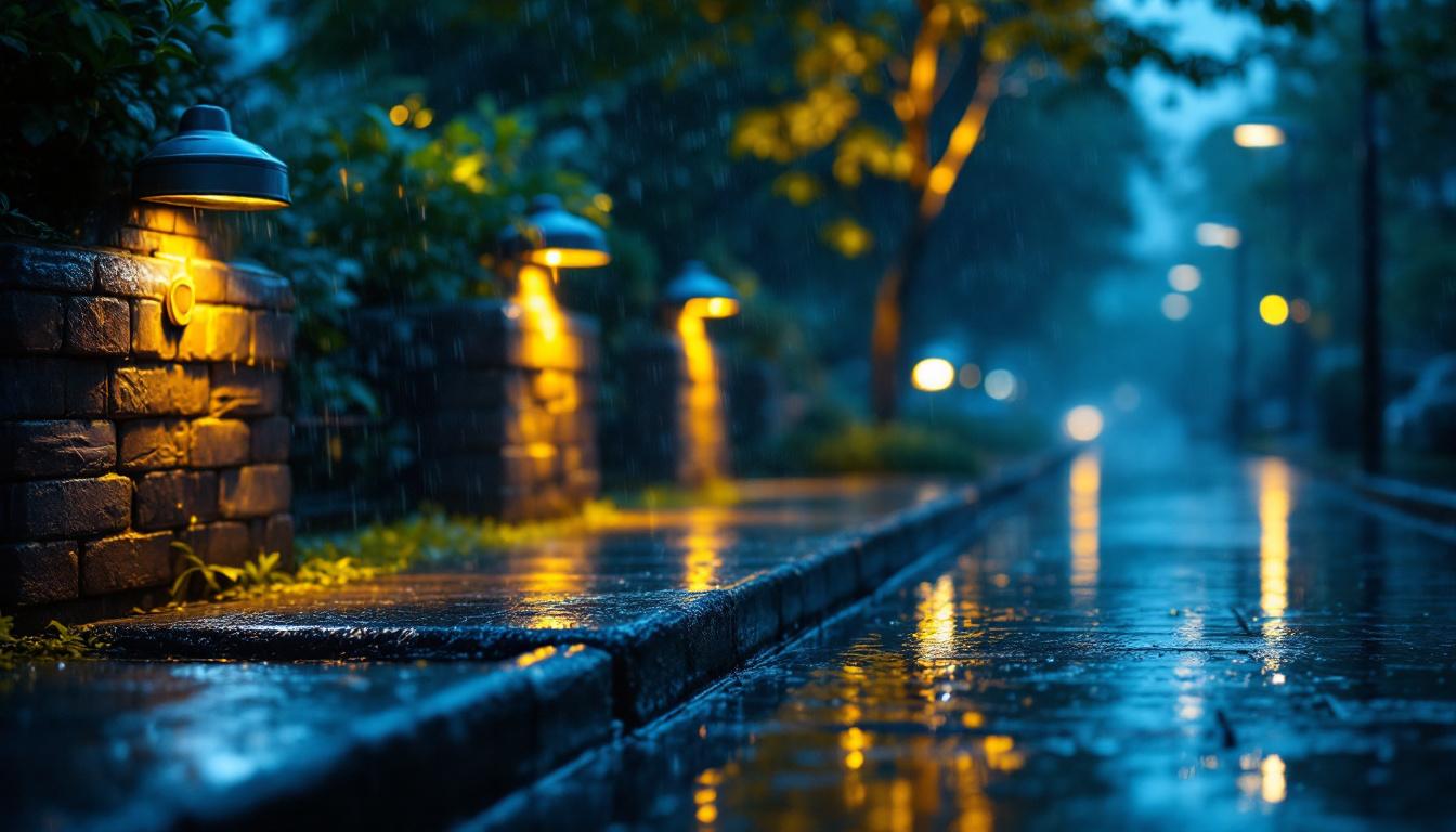 A photograph of a well-lit outdoor setting featuring waterproof can lights installed in various locations