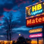 A photograph of a well-lit commercial sign at dusk
