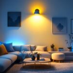 A photograph of a beautifully arranged scene showcasing magnetic strip lights illuminating a modern living space